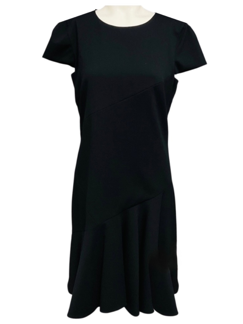 EMILIO PUCCI BLACK SHORT SLEEVED FLARED WOOL CREPE DRESS